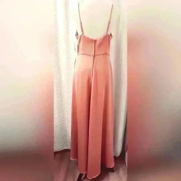 David's Bridal  Long Satin Spaghetti Strap Dress Coral Peach Size 10(D5.22.10) - Picture 7 of 8